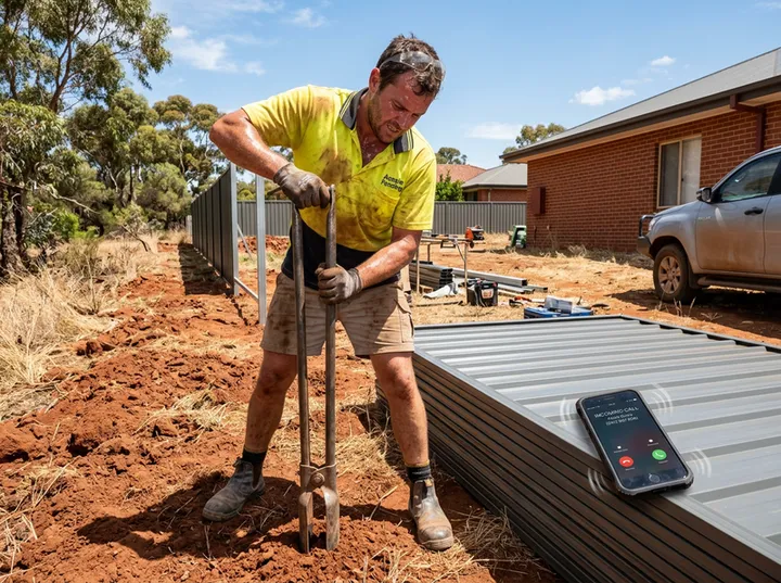 Fencing contractor unable to answer phone while digging post holes on-site