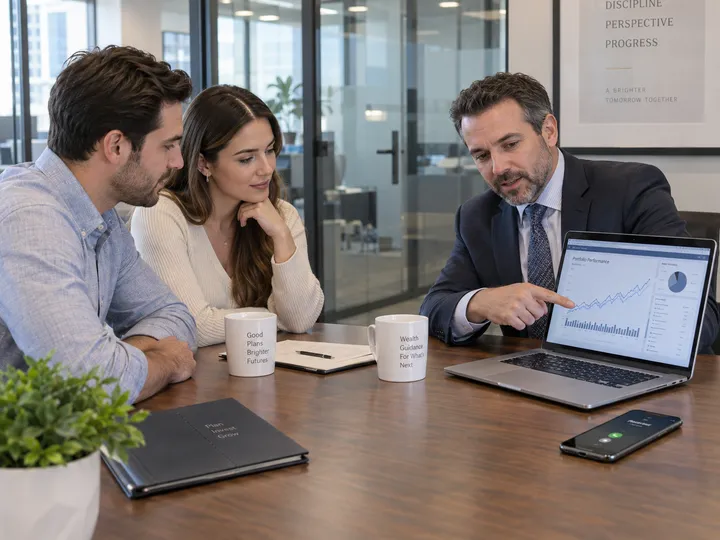 Financial advisor in meeting while AI handles new inquiry