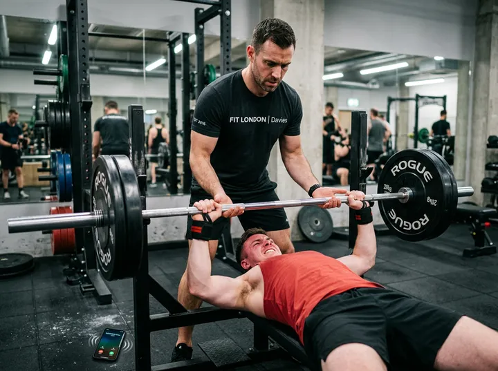 Personal trainer unable to answer phone while spotting a client