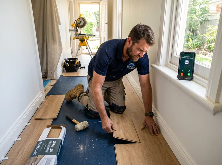 Flooring specialist unable to answer phone while fitting hybrid planks