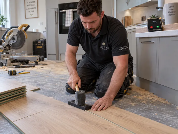 Flooring specialist unable to answer phone while fitting vinyl planks