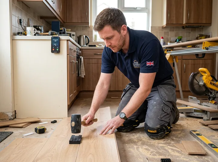 Flooring specialist unable to answer phone while fitting vinyl planks