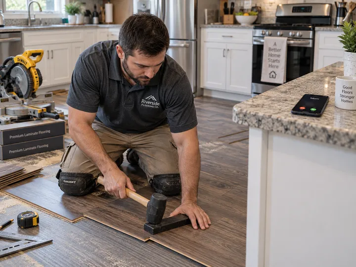 Flooring contractor unable to answer phone while installing hardwood planks