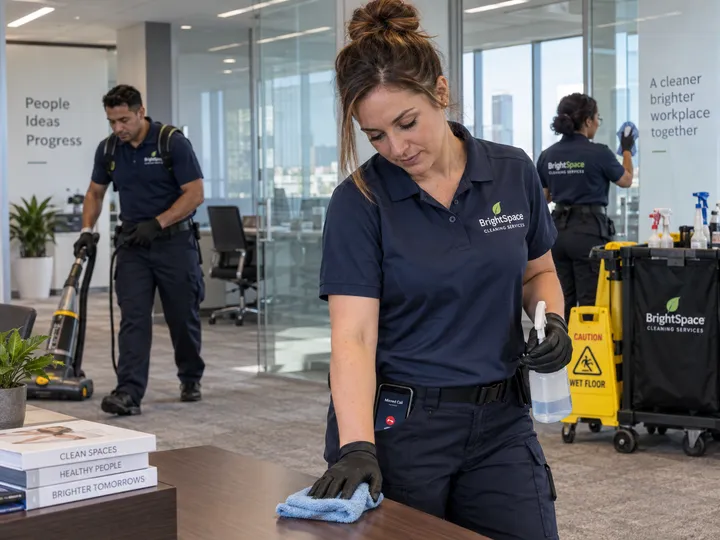 Franchise cleaning team on-site while AI handles incoming call