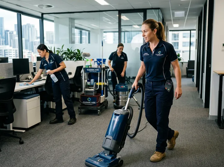 Franchise cleaning team on-site while AI handles incoming call