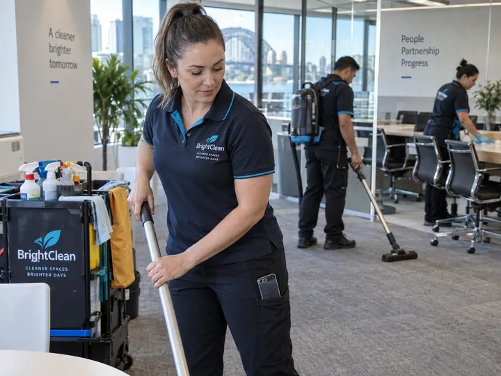 Franchise cleaning team on-site while AI handles incoming call