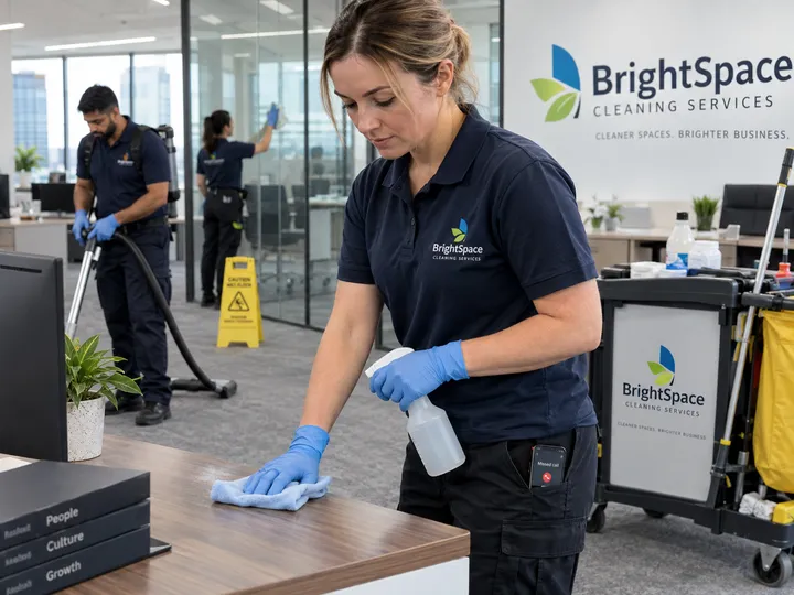Franchise cleaning team on-site while AI handles incoming call