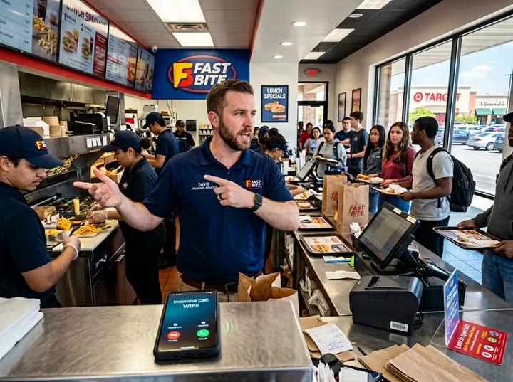 Franchise manager too busy during lunch rush to answer phone calls