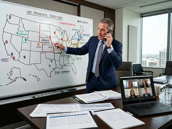 Franchise director managing multiple locations while AI answers calls