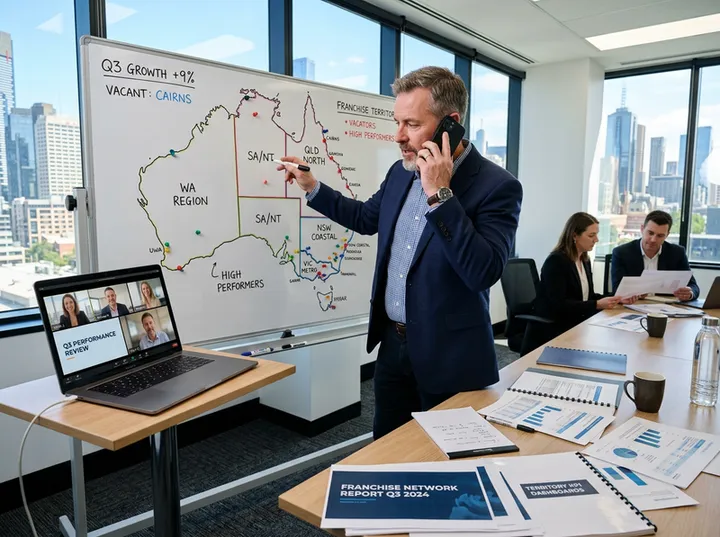 Franchise director managing multiple locations while AI answers calls