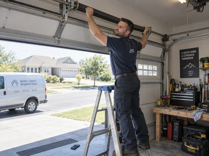 Garage door technician unable to answer phone while replacing torsion spring on ladder
