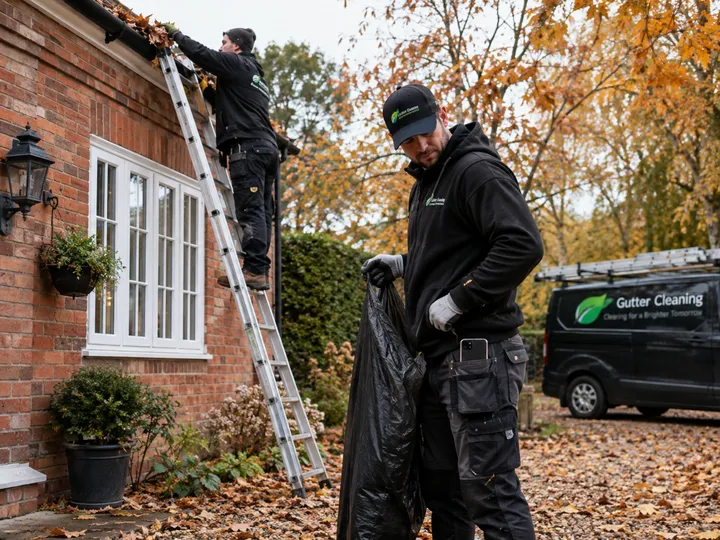 Busy eavestrough cleaning crew in fall while AI handles overflow calls