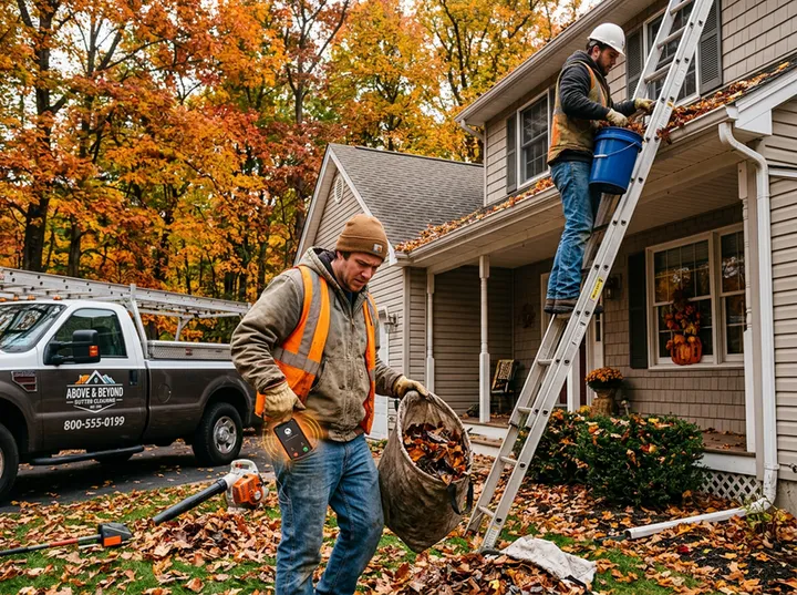 Busy gutter cleaning crew in fall while AI handles overflow calls