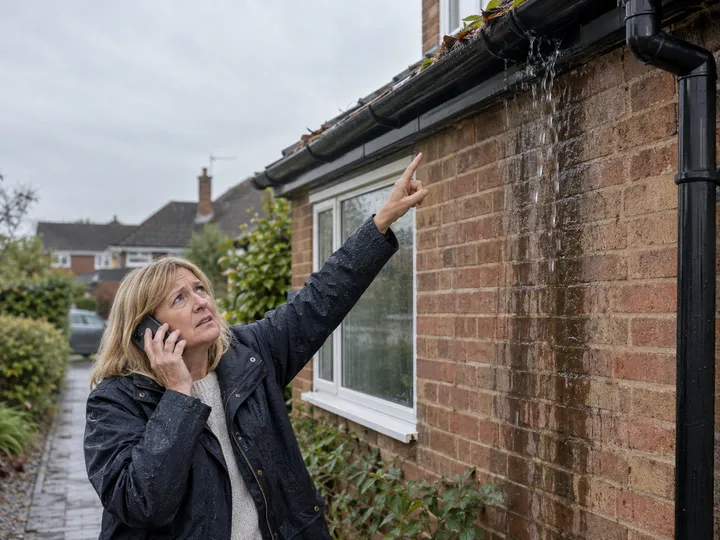 Homeowner urgently calling about overflowing clogged eavestroughs