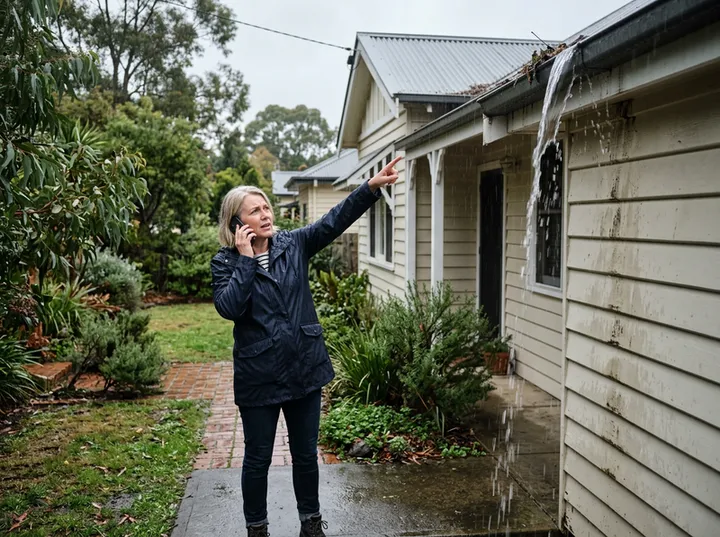 Homeowner urgently calling about overflowing blocked gutters