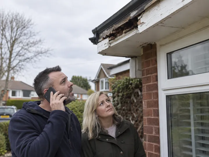Homeowners inquiring about fascia and soffit replacement
