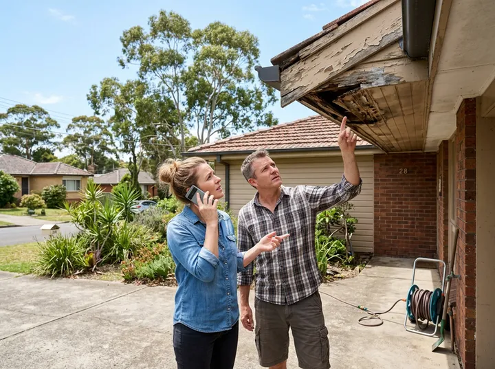 Homeowners enquiring about Colorbond fascia and soffit replacement