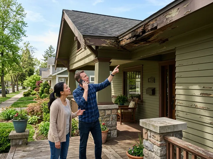 Homeowners inquiring about fascia and soffit replacement