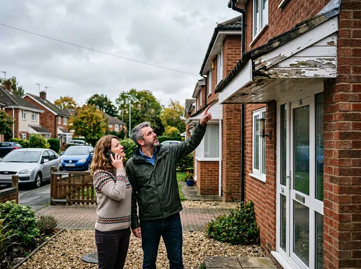 Homeowners enquiring about fascia and soffit replacement