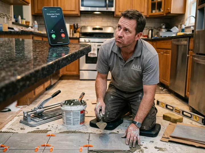 Handyman unable to answer phone while working on a home repair job