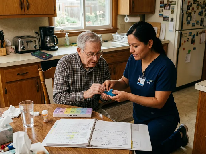 Home health aide unable to answer phone while assisting a patient with medication