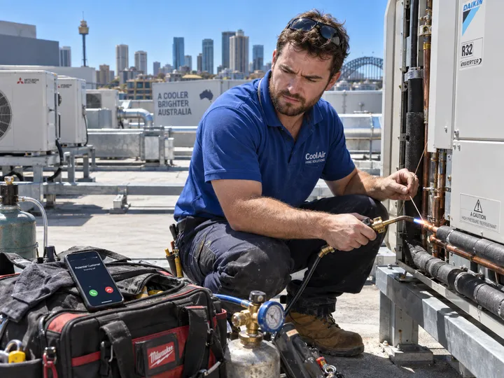 AC technician unable to answer phone while working on a split system installation