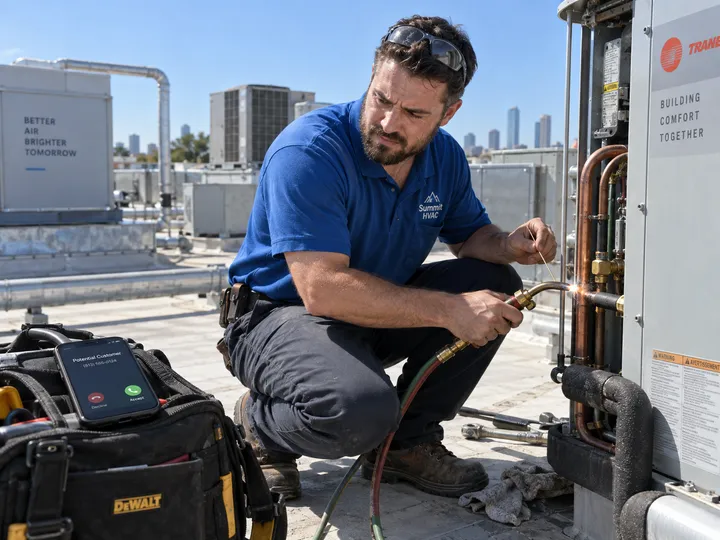 HVAC technician unable to answer phone while working on a condenser unit