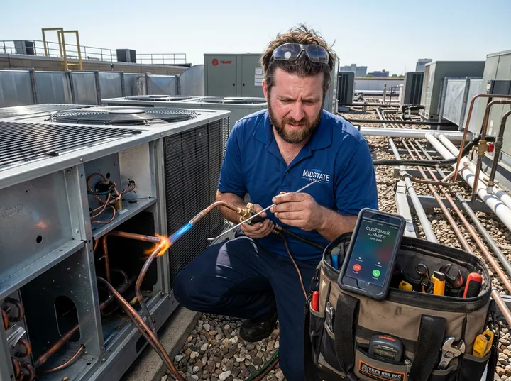 HVAC technician unable to answer phone while working on a condenser unit