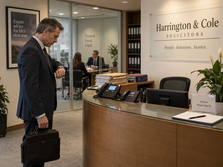 Law firm reception with unanswered phone while solicitor is in a client meeting