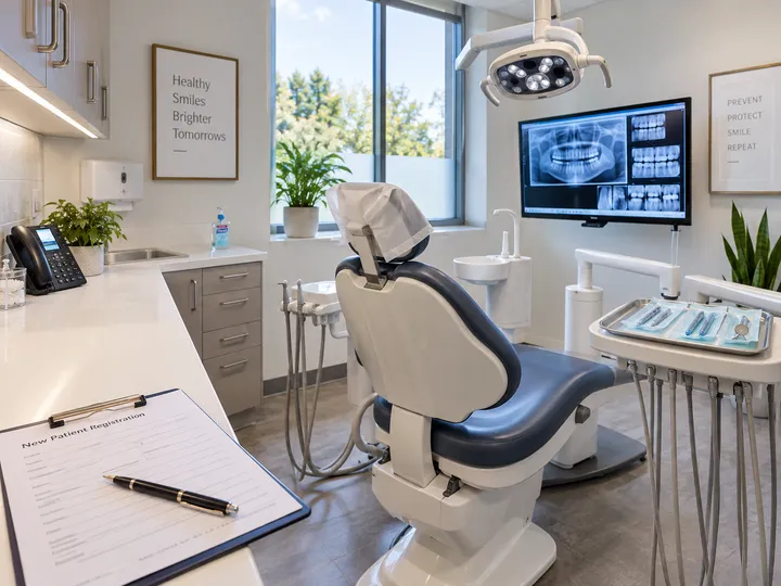 AI receptionist handling new patient registration for dental surgery
