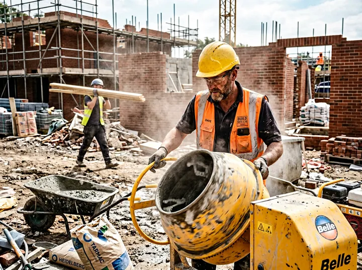 Contractor operating machinery while AI handles incoming phone call