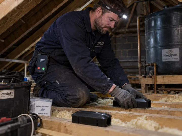 Pest control technician unable to answer phone while treating for mice in a crawl space