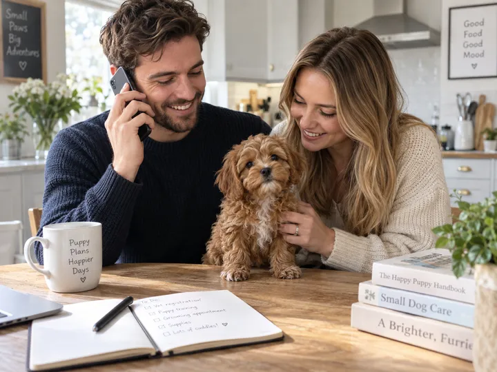 New puppy owners booking first grooming appointment via AI receptionist