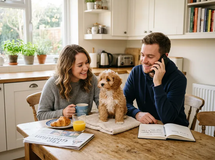 New puppy owners booking first grooming appointment via AI receptionist