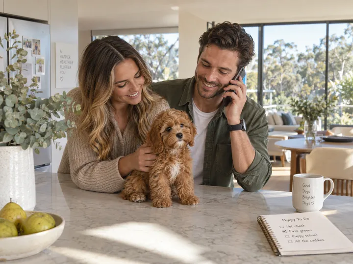 New puppy owners booking first grooming appointment via AI receptionist