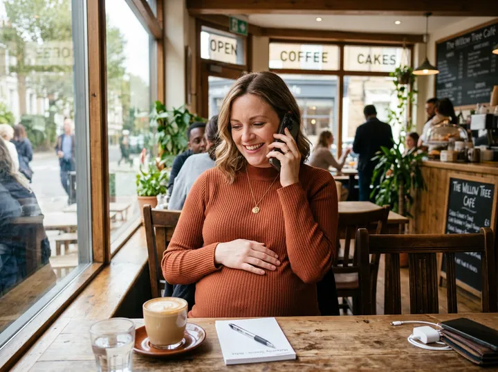 Expectant mother calling to book a maternity photography session