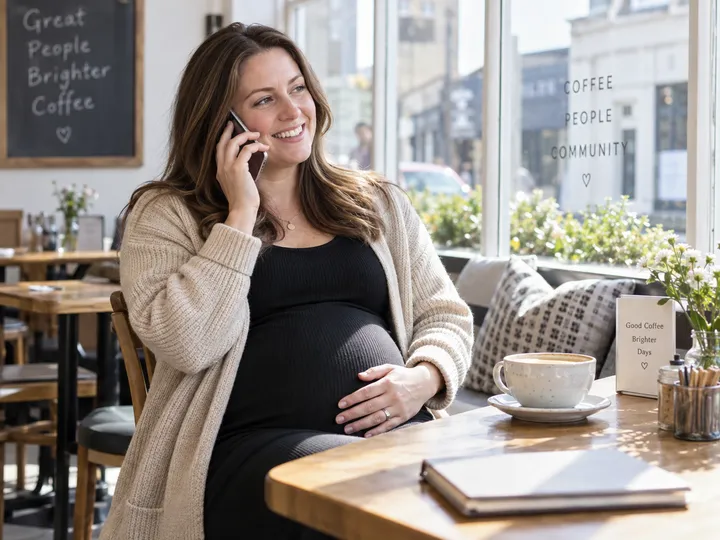 Expectant mother calling to book a maternity photography session