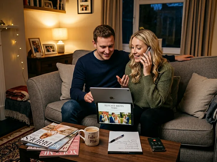 Engaged couple enquiring about wedding photography packages