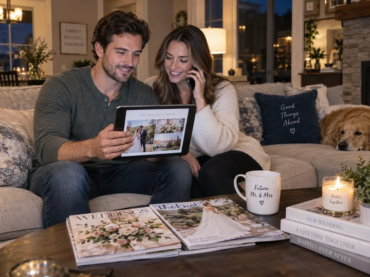 Engaged couple inquiring about wedding photography packages