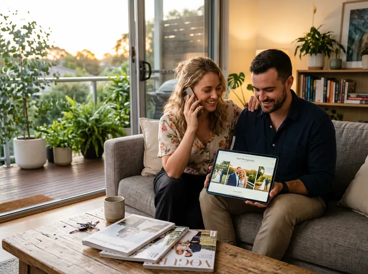 Engaged couple enquiring about wedding photography packages