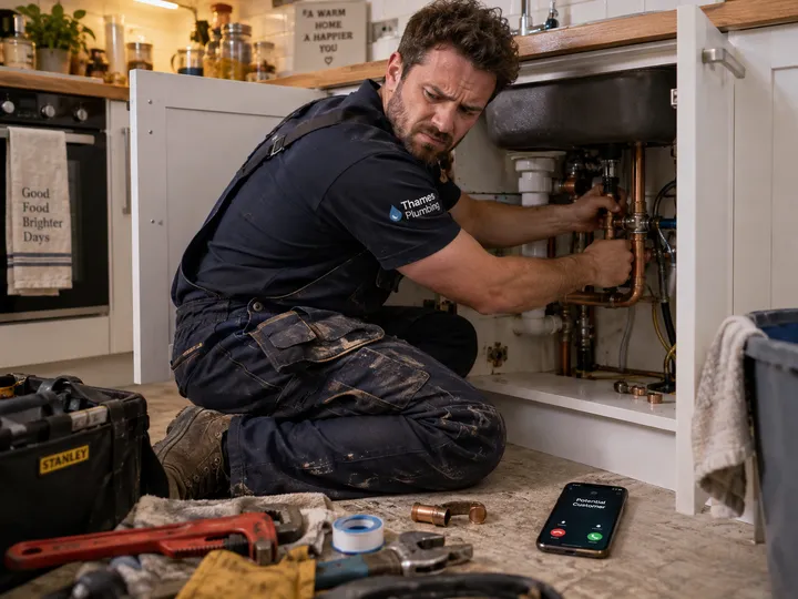 Plumber unable to answer phone while working on a job