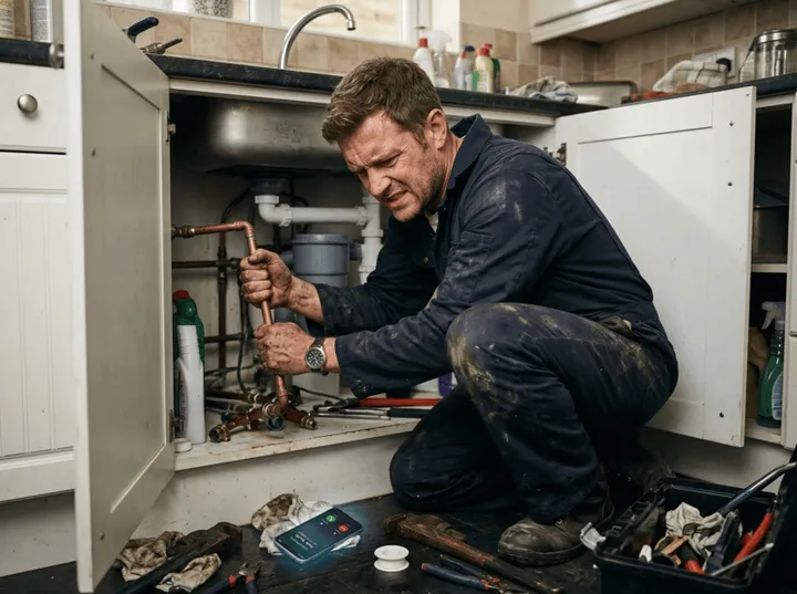 Plumber unable to answer phone while working on a job