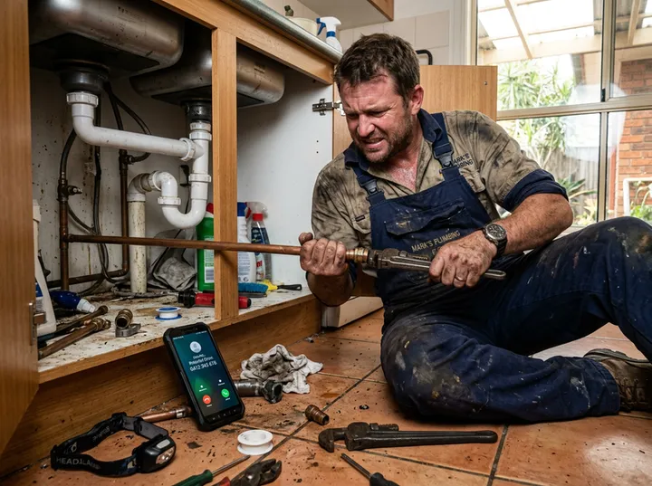 Plumber unable to answer phone while working on a job