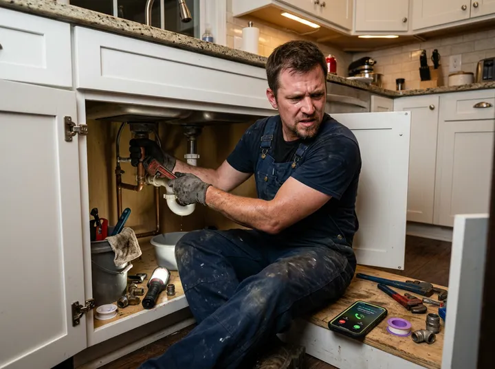 Plumber unable to answer phone while working on a job