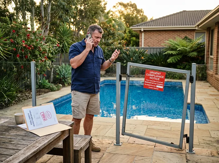 After-hours pool fencing compliance call being answered by AI phone service
