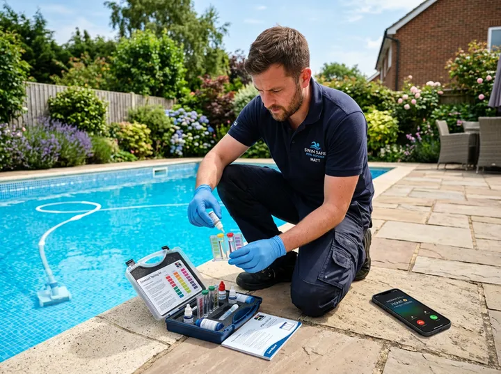 Pool technician unable to answer phone while removing a winter cover