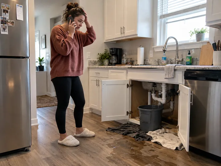 Tenant calling property manager about emergency leak in rental unit