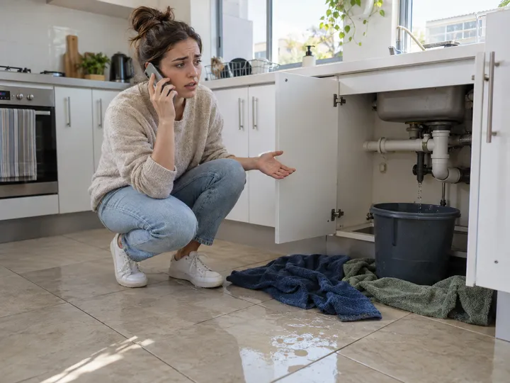 Tenant calling property manager about emergency leak in rental property