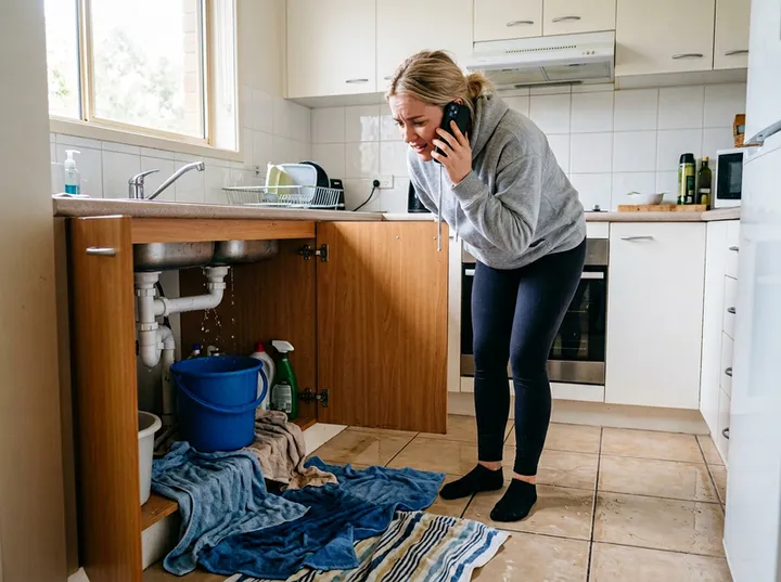 Tenant calling property manager about emergency leak in rental property