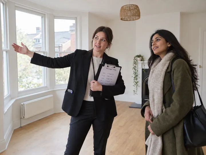 Property manager on move-in inspection while AI handles incoming call